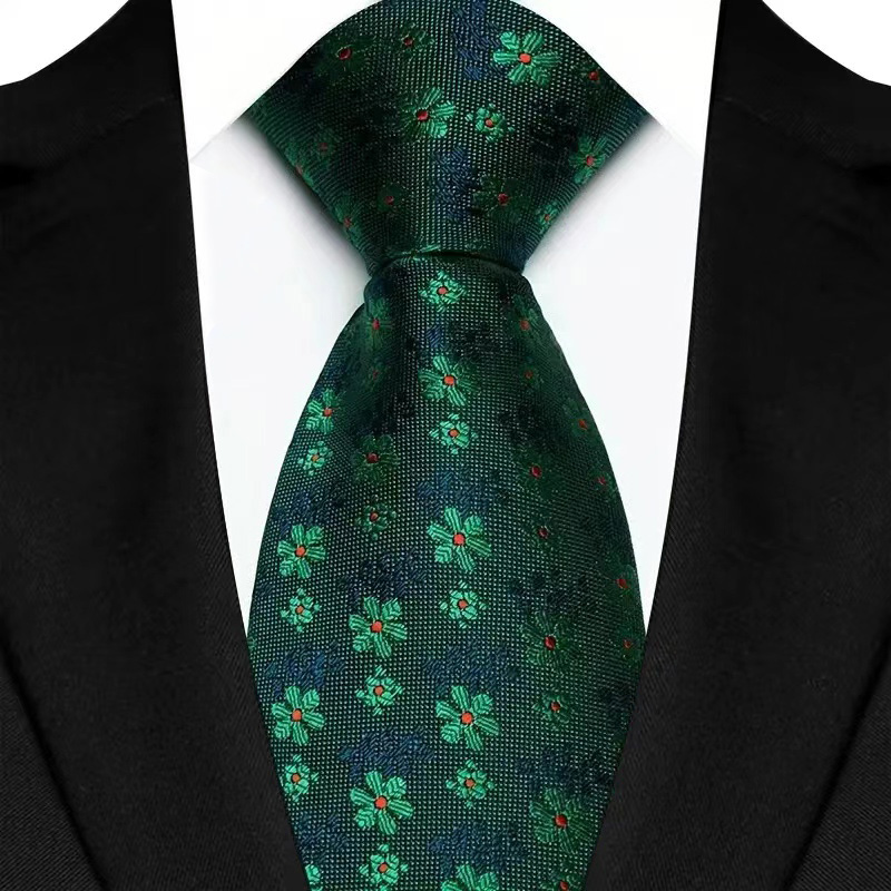 Cravate de luxe pour hommes, 8CM, rayures de couleur verte, motif Floral, solide, pour marié, tissée en Jacquard, pour fête d'affaires et de mariage