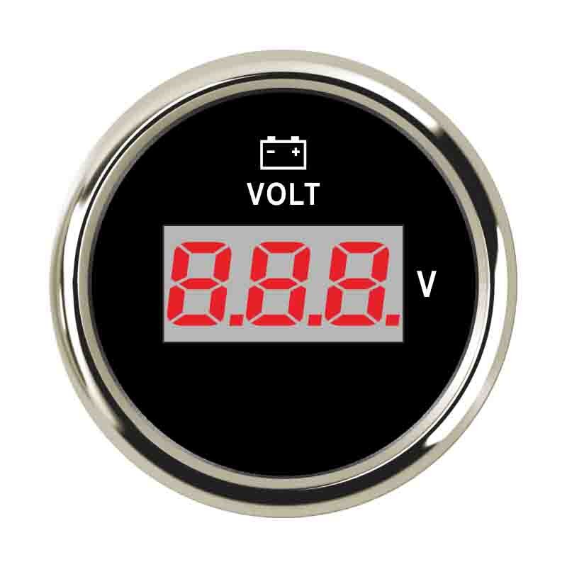 Universell marin båt bil voltmeter mätare 9 ~ 32 v arbetsspänning 52 mm vattentät spänningsindikator med röd bakgrundsbelysning: Svart silver 832v