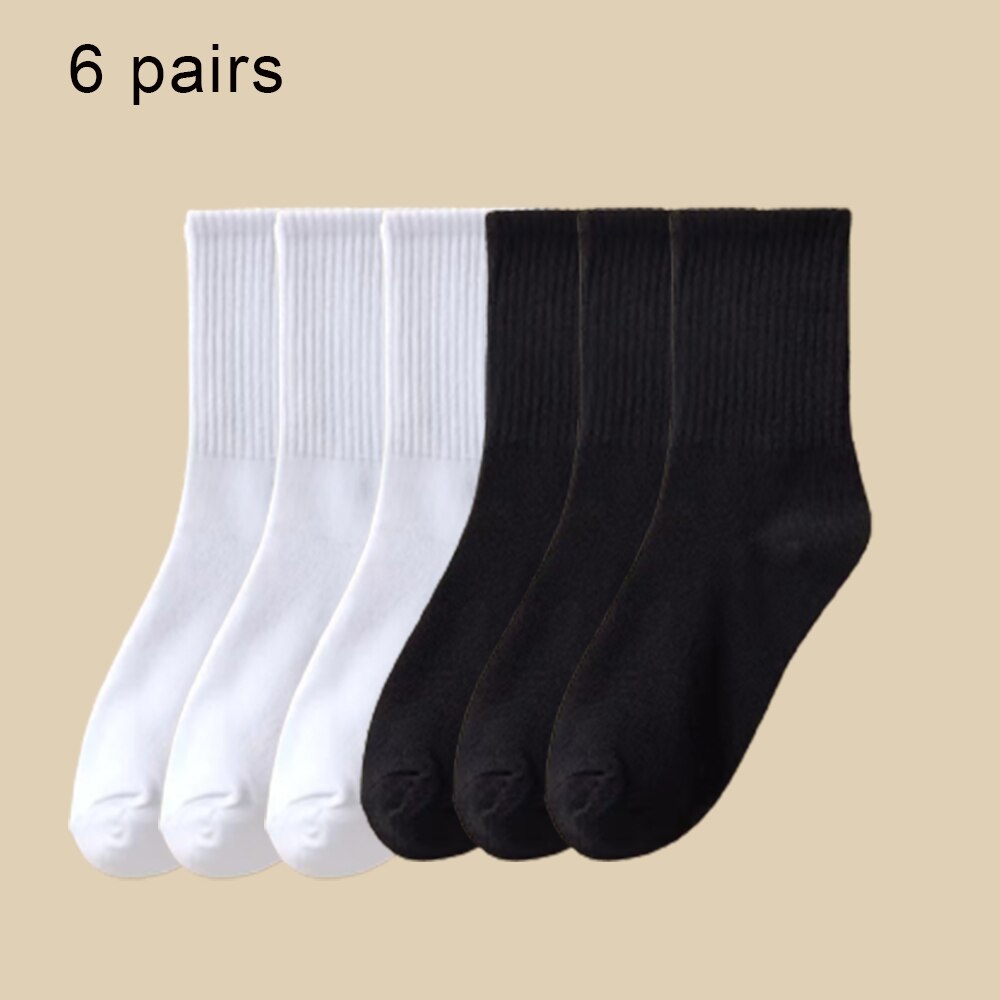 6/12 pares de calcetines medios para mujer Color sólido transpirable cómodo en otoño invierno absorbente de sudor calcetines casuales de deportes: Gris oscuro
