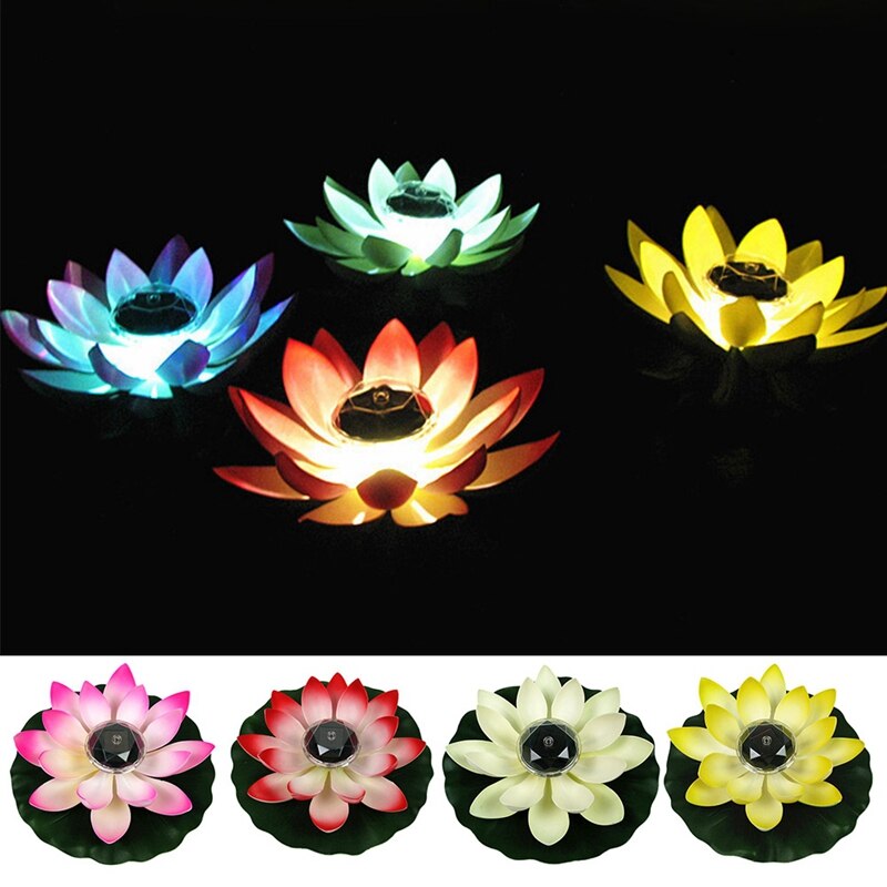 ledet lotus blomsterlampe flytende blomst solcelledrevet damtank lys ornament fest hage dekorasjon ledet lotus