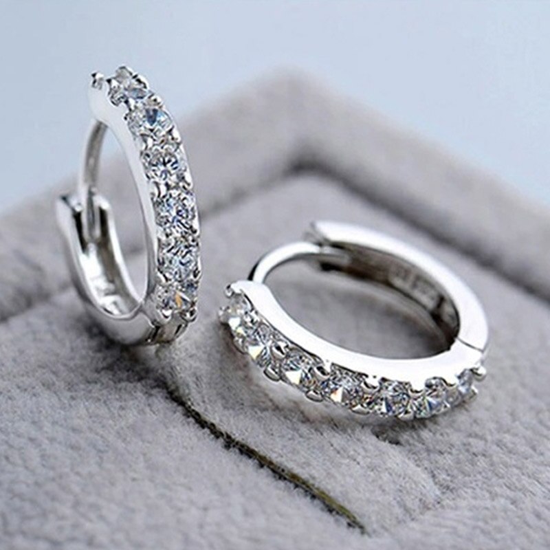 1 paar Frauen Gepflasterte Kristall Zirkon Runde Hoop Ohrringe Einfache Fein Schmuck AIC88