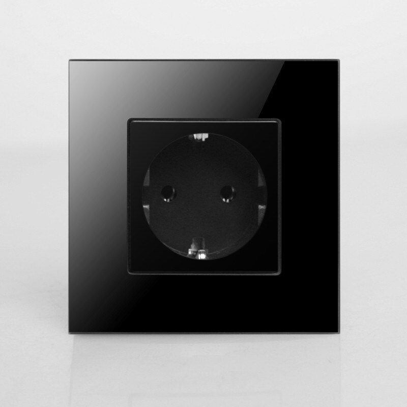 Round Back , EU Power Socket, Schuko, Black Crystal Glass Panel, 16A EU Standard Wall Outlet KP001EU-B