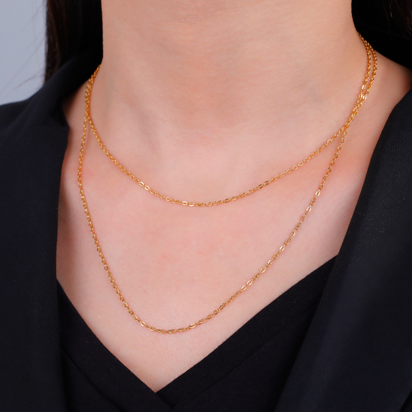 Lucktune Collar minimalista de acero inoxidable para mujer, cadena fina en forma de O, joyería Bohemia, , , 1,3 MM de ancho