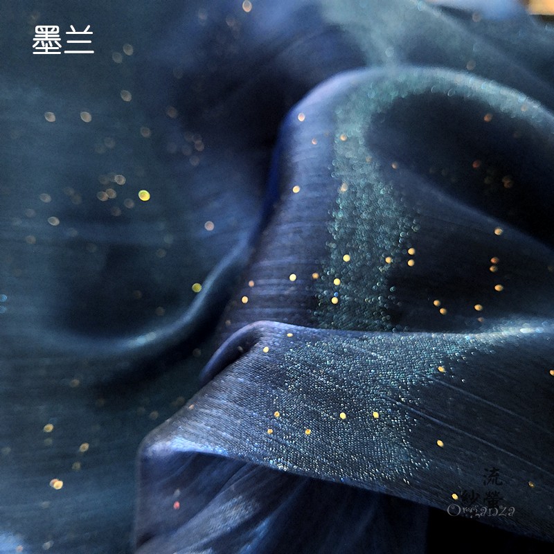 Tela de Organza con purpurina azul marino y cielo estrellado para decoración de boda, tela de Organza, falda, cortina, suministro de , tela Flash