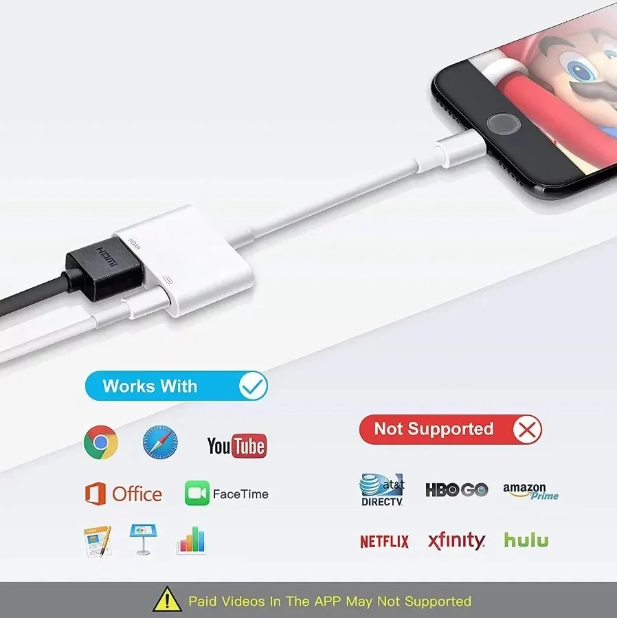Adaptador de iPhone a HDMI para monitores de TV Compatible con proyector Adaptador de puerto de 8 pines para modelos iPhone iPod Conexión HDMI
