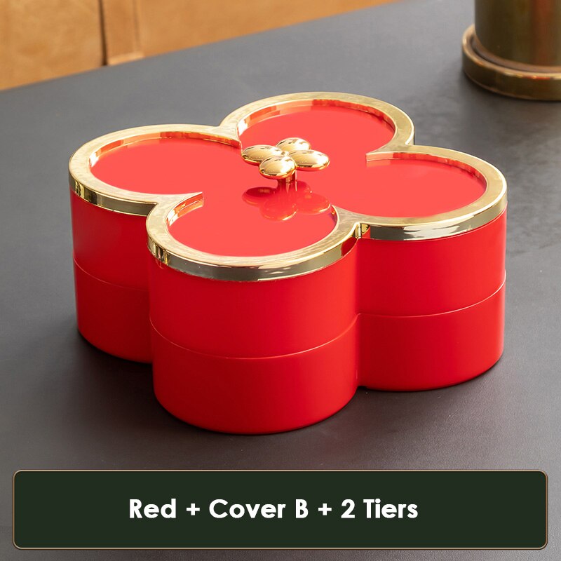 Bloem Vorm Snack Dienblad Decoratieve Plastic Verdeeld Snack Borden Kommen Voor Familie Party Candy Noten Opbergdoos Met Deksel: Red B 2 tiers
