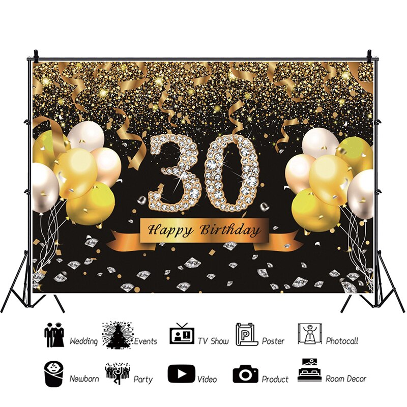 Décor de fond de fête d'anniversaire pour adulte, fournitures pour fête d'anniversaire de 30, 40, 50, 60 ans: J