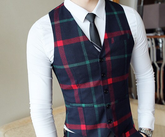 Plaid bryllup jakkesæt ternet jakkesæt mænd vintage galla fest jakkesæt mænd slim fit dobbeltradet jakkesæt jakke vest pant: Vest / Xxl