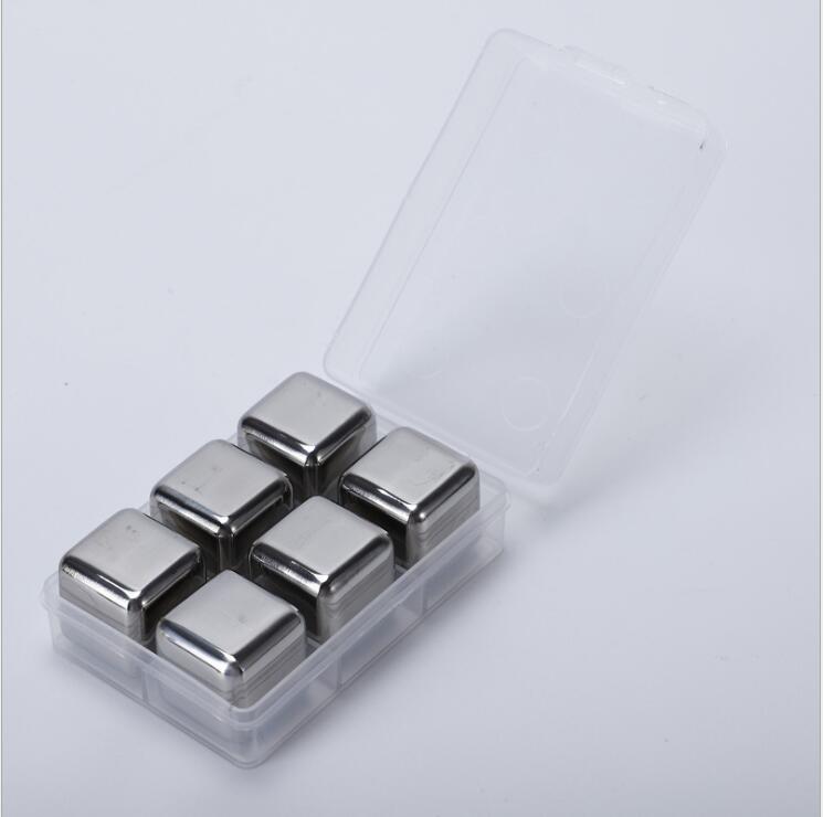Edelstahl Eiswürfel Whisky Wein Chilling Stein Für Wodka Champagner Würze Mehrweg Kühler Für Bar Werkzeuge Set: 6pcs
