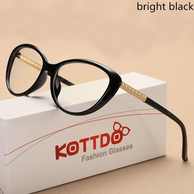 KOTTDO-gafas con de ojo de gato para hombre y mujer, lentes ópticas graduadas, montura: bright black
