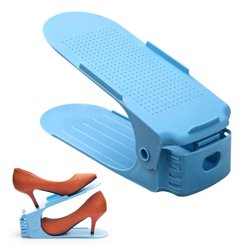 Double Layer Adjustable Shoe Hanger Space Saving Shoe Storage Shelf Plastic Home Sort Tidy Bracket Bedroom Shoe Storage Rack