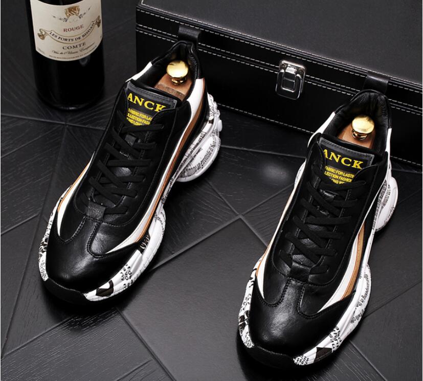 Casual Men Shoes Platform Sneakers Vintage Male Thick Sole Trainers Running Shoes Youth Boy Gym Teenagers: Black / 8.5