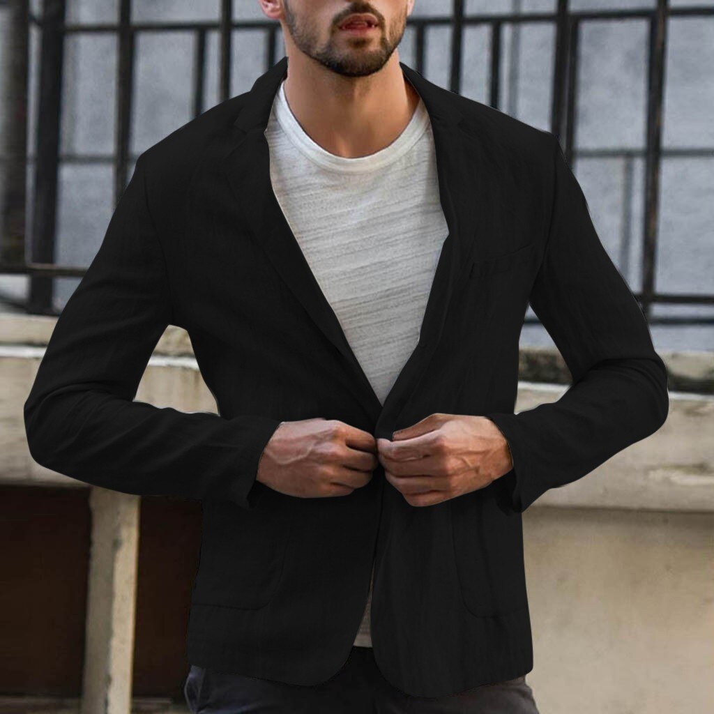 Chaqueta de negocios de lino para hombre, chaqueta informal, abrigo ajustado, prendas de vestir, chaqueta de un solo pecho para hombre, abrigos de de talla grande