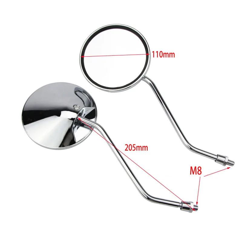Par de prata cromo motocicleta scooter espelhos universal moto espelho retrovisor 8mm rosca retro redondo oval espelhos convexos
