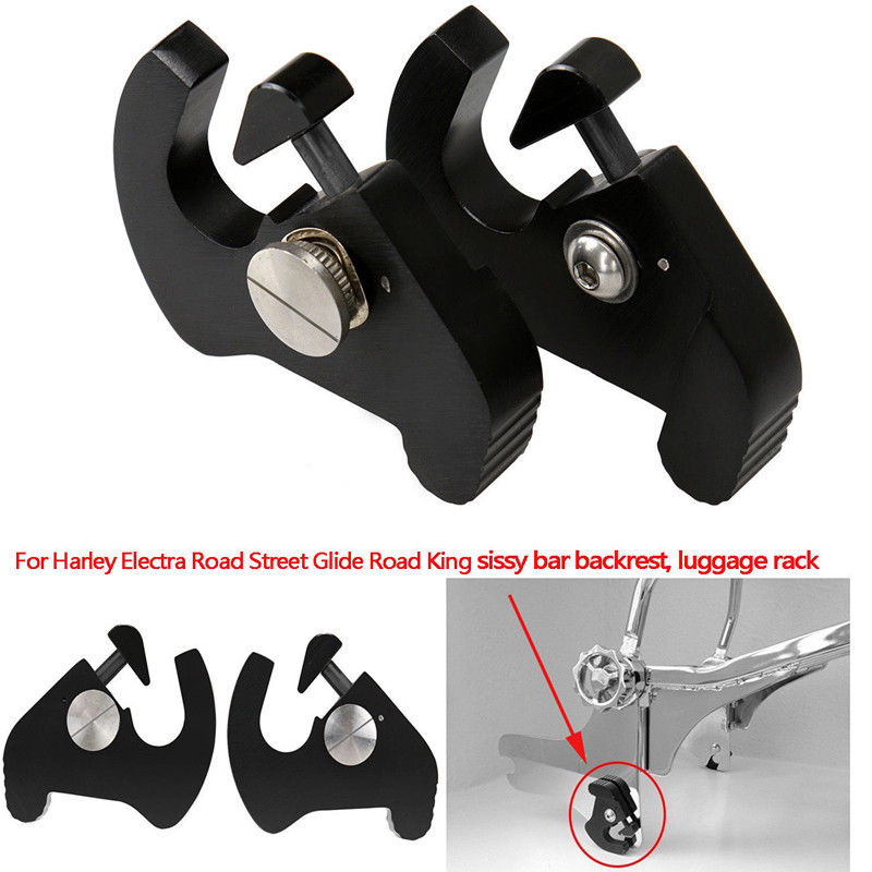 Triclick 2x Black Detachable Rotary Sissy Bar Luggage Rack Docking Latch Clip Kit CNC Motorcycle Trail Brackets Tool For Harley