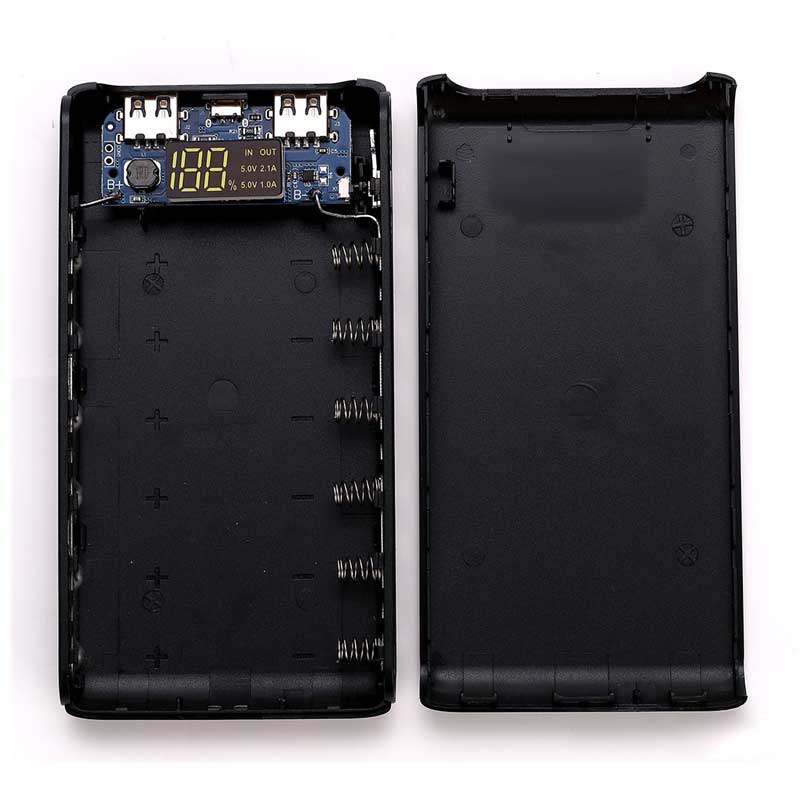 Portable 5V 6x18650 Power Bank Box Black Shell Case DIY Type-C Micro Dual USB Battery Box For IPhone Cellphone Chargeing Case