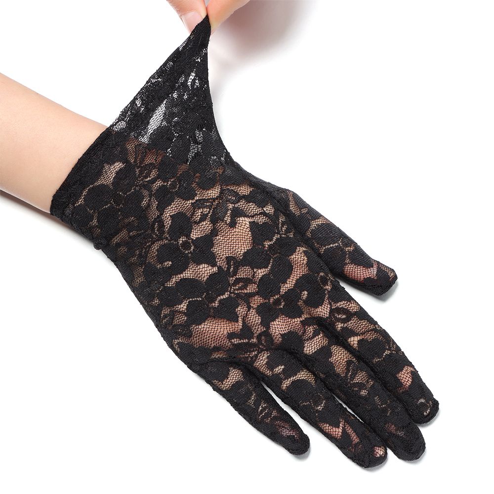 Moda feminina noiva rendas luvas de condução fina renda protetor solar feminino curto proteção uv goth festa oco-para fora luvas