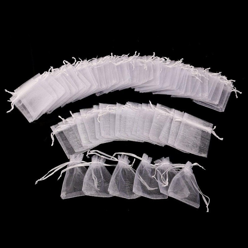 50/10pcs 9x12CM Witte Organza Zakken Organza Koord Tassen Organza Koord Zakjes Snoep Sieraden Party wedding Favor Bag