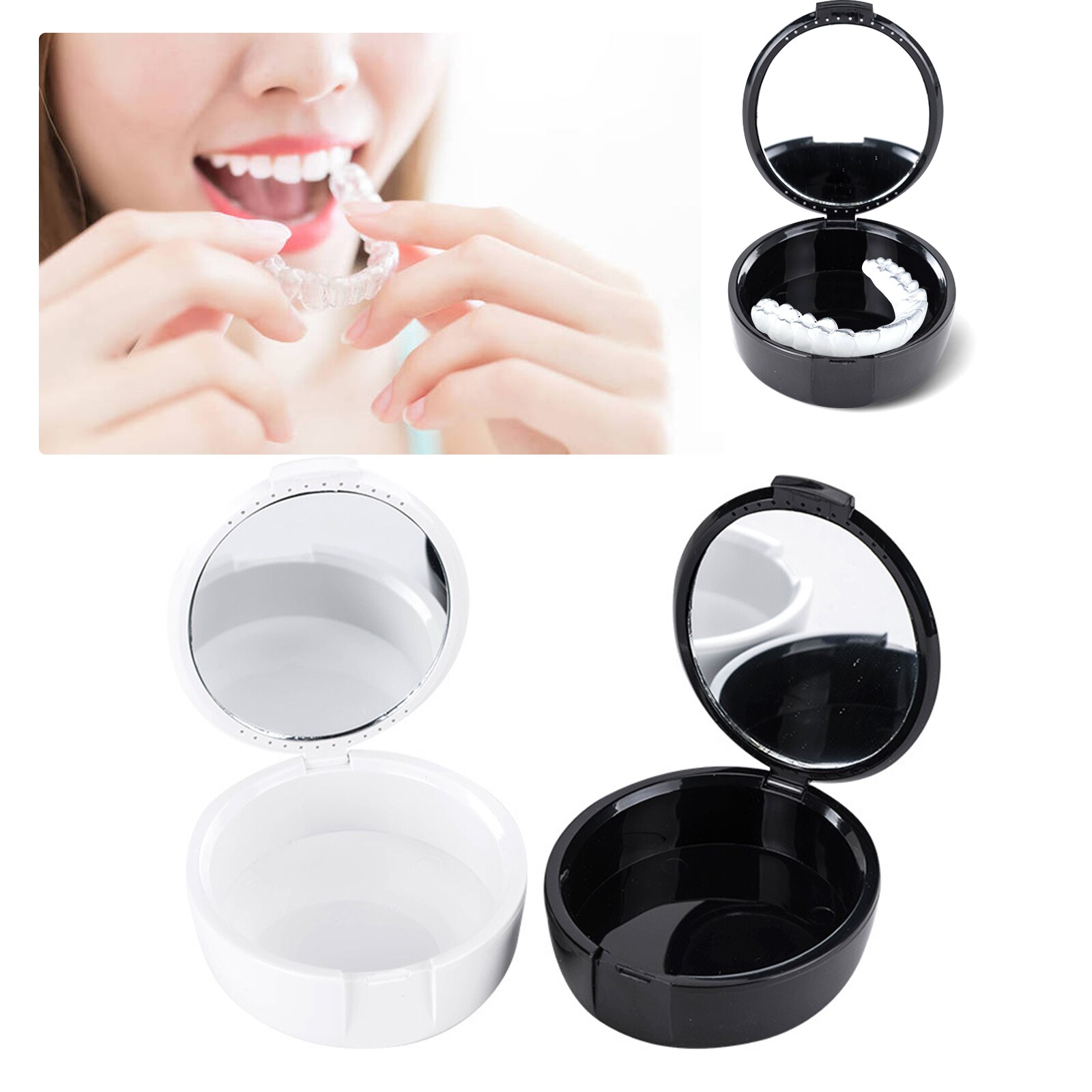 1PCS Denture Box Portable Mirror Denture Bath Case Denture Container False Teeth Cleaning Box with Mirror