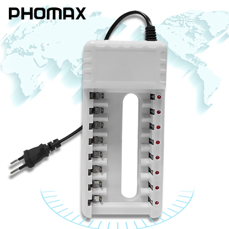 Phomax 5W 2.4V 8 Slots Eu Plug Led Smart Display Snellader Aa Aaa Ni-Mh/Ni- cd Speelgoed Camera Oplaadbare Batterij Oplader Wit