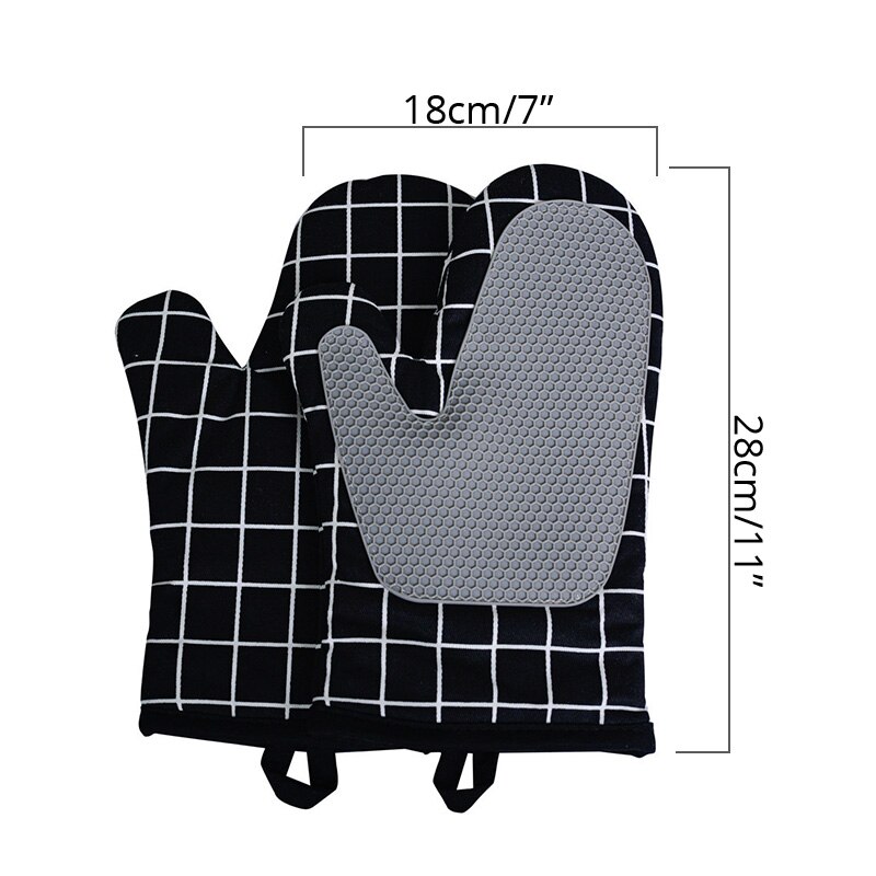 Oven Mitts 1 Pair - Silicone and Cotton Double -layer Heat Resistant Gloves / Silicone BBQ Gloves - Perfect for Baking Grilling: 28X18cm B