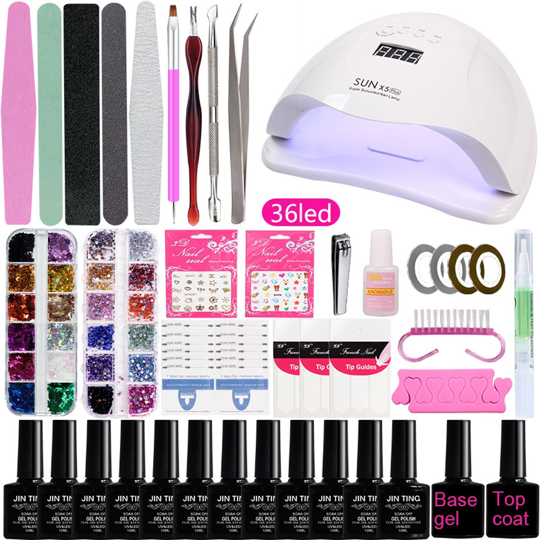 Nouvelle perceuse à ongles électrique sèche-lampe à LED UV avec 12 pièces Kit de vernis à ongles Gel tremper ensemble d'outils de manucure: B1B
