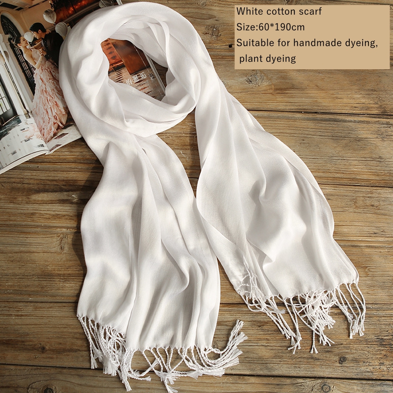 Vrouwen Pure Witte Katoenen Sjaal Sjaals Kwastje Dame Hoofddoek Sjaal Hijaabs Voor Diy Verven Borduurwerk Schilderij 60*170Cm: Default Title