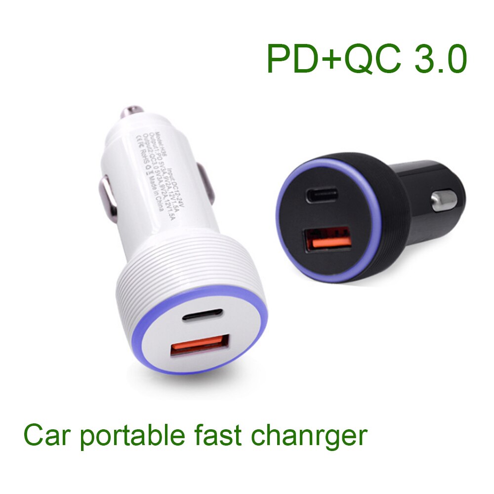 1PCS Type C Auto Chager USB C Adapter Voertuig Snelle Opladers Multi Voltage QC 3.0 Quick Opladen PD Smart lader Met Nachtlampje