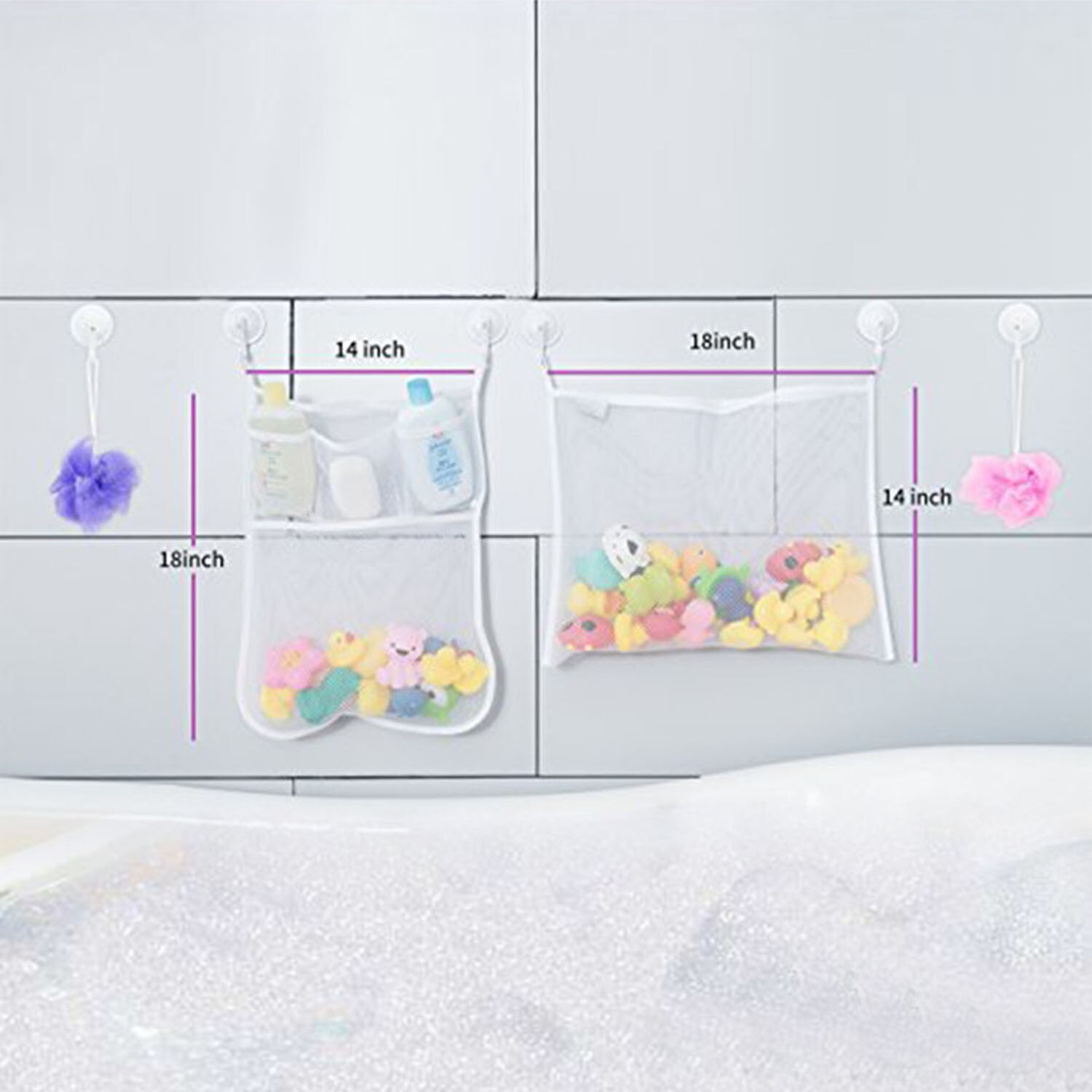 Behogar 2cps siatka łazienka uchwyt na zabawki organizator kąpieli wanna kuchnia wiszące przechowywania torba siatkowa prysznic Cubby z 6 sztuk przyssawki