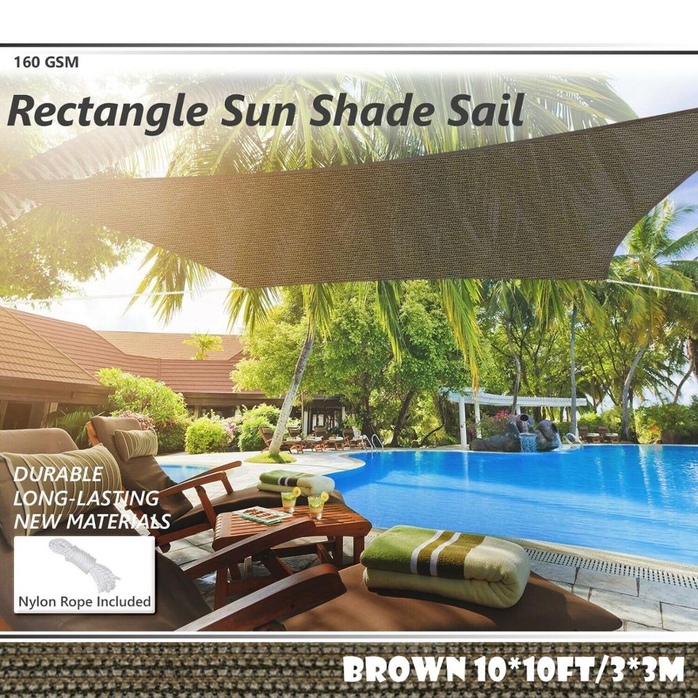 Rectangle Sun Shade Sail Garden Yard Pool Cover UV Block Outdoor Canopy Patio: Brown 10x10ft