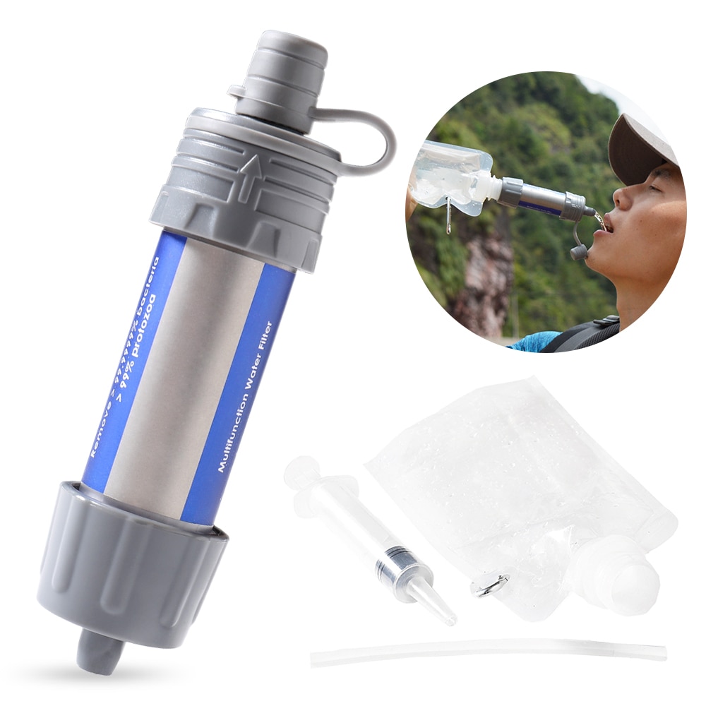 Filtre à eau extérieur, système de filtration d'eau à paille, purificateur d'eau pour la préparation aux situations d'urgence, camping, voyage, randonnée: Gris
