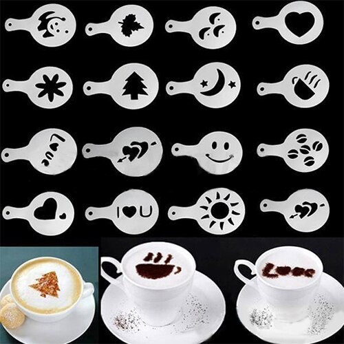 16 stuks cappuccino koffie barista sjablonen sjabloon strooipad stoffer spray