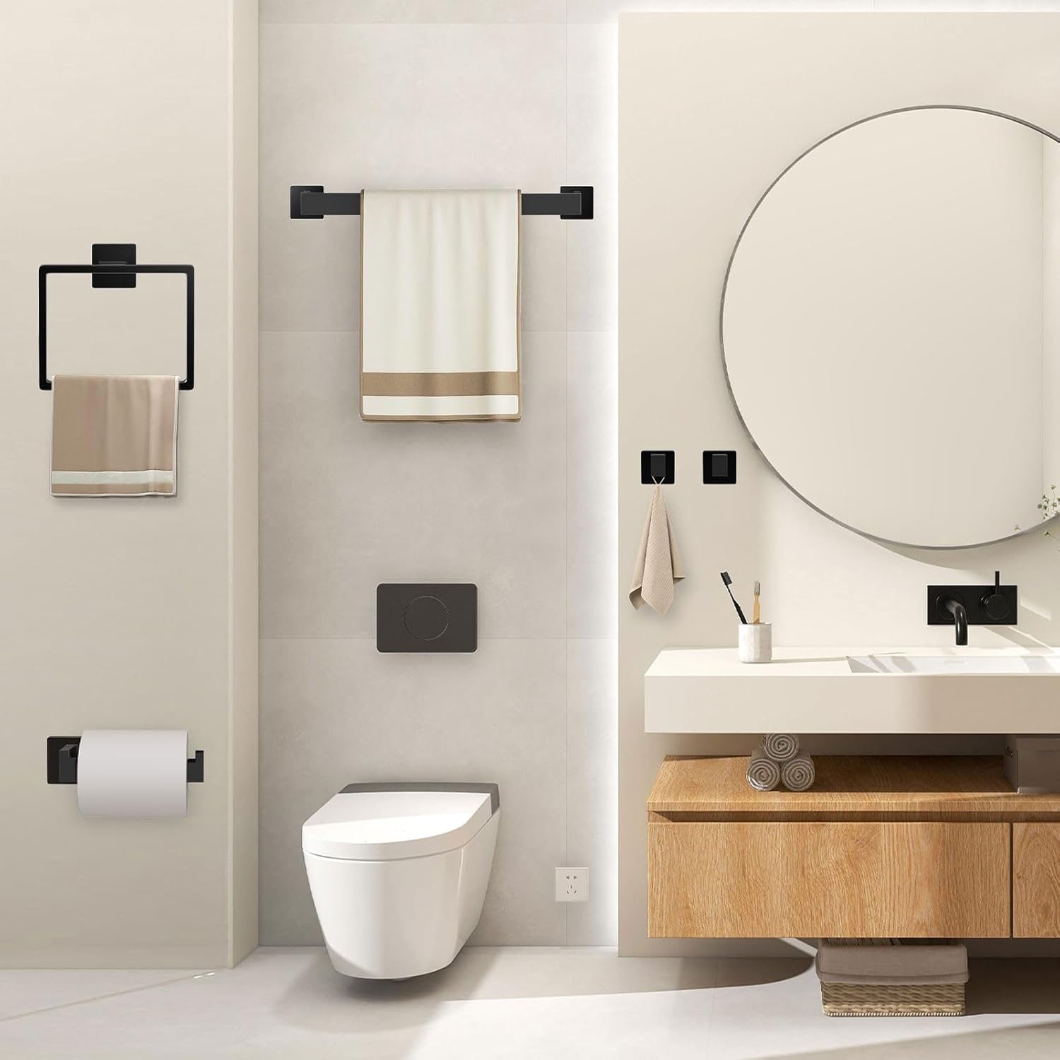 Conjunto de ferragens para banheiro Conjunto de acessórios de banheiro de aço inoxidável Montado na parede Barra de toalha Anel de toalha Suporte para rolo de papel higiênico