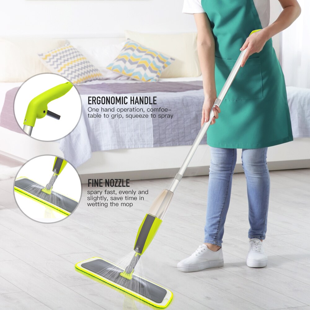 Hand Free Green White Spray Mop with 3/6 Reusable Microfiber Pads 360 Degree Handle Mop for Home Laminate Ceramic Floor Cleaning