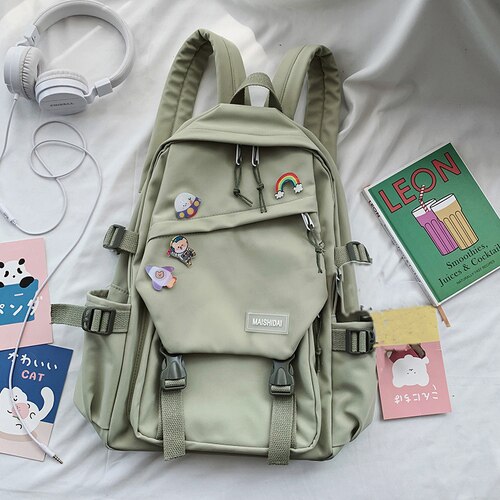 Grande Capacità Carino Zaino Donna 2020 Ins Schoolbag per Ragazzi Femminile Coreano Harajuku Studenti Delle Scuole Superiori Zaino Delle Signore Blu: green without toy