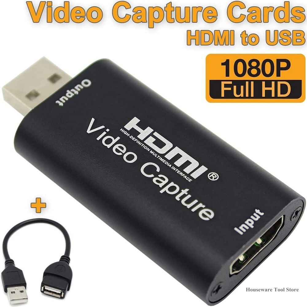 Audio Video Capture Card HDMI to USB 1080p USB2.0 Record via DSLR Camcorder Action Cam for High Definition Acquisition Smart