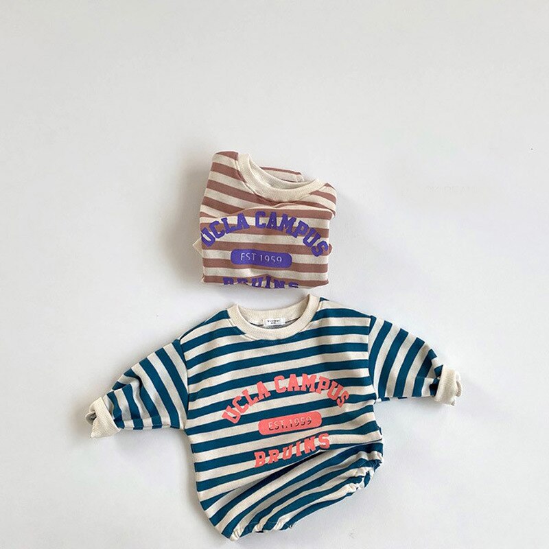 Outono bebê bodysuits manga longa casual roupas de bebê carta impressão infantil meninos macacões listrado meninas onesie