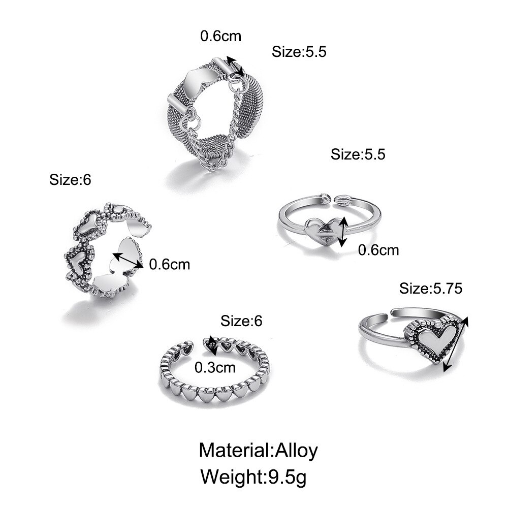Trend Hip Hop Love Chain Rings for Women Chain Zircon Joint Index Finger Opening Ring Set 2022 Jewelry Trend