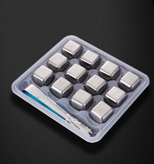 Stainless Steel Ice Cube Metal Block Iced Ice Cube Food Grade Beer Ice Hockey Whisky Stone Quick-Frozen beer cooler: 12PCs Square