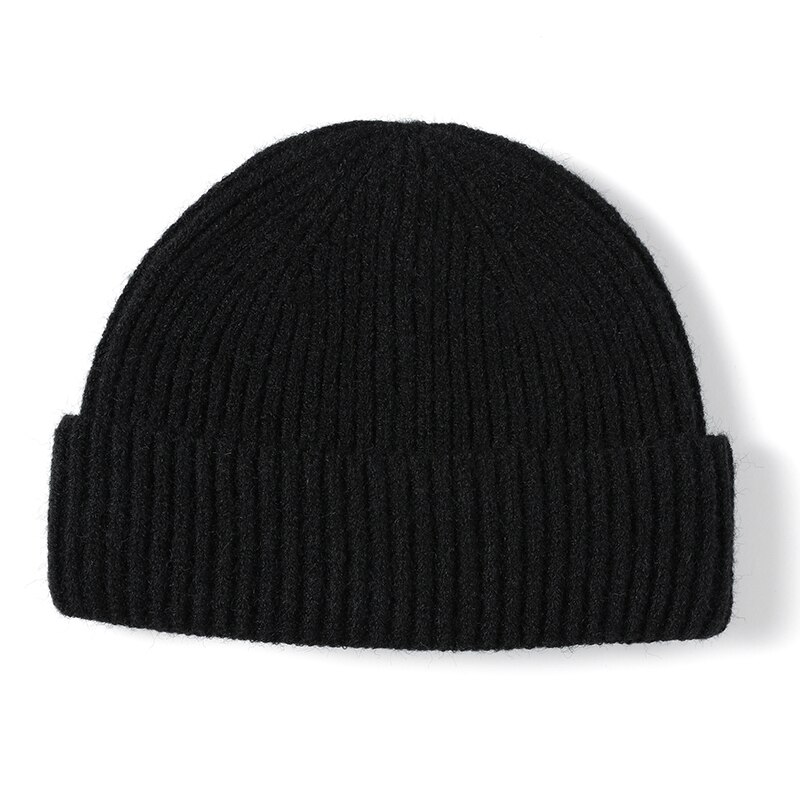 Vinterhue strikket kort beanie ensfarvet melon kasket kvinder mænd hip hop kalot unisex street retro casual hat: Sort