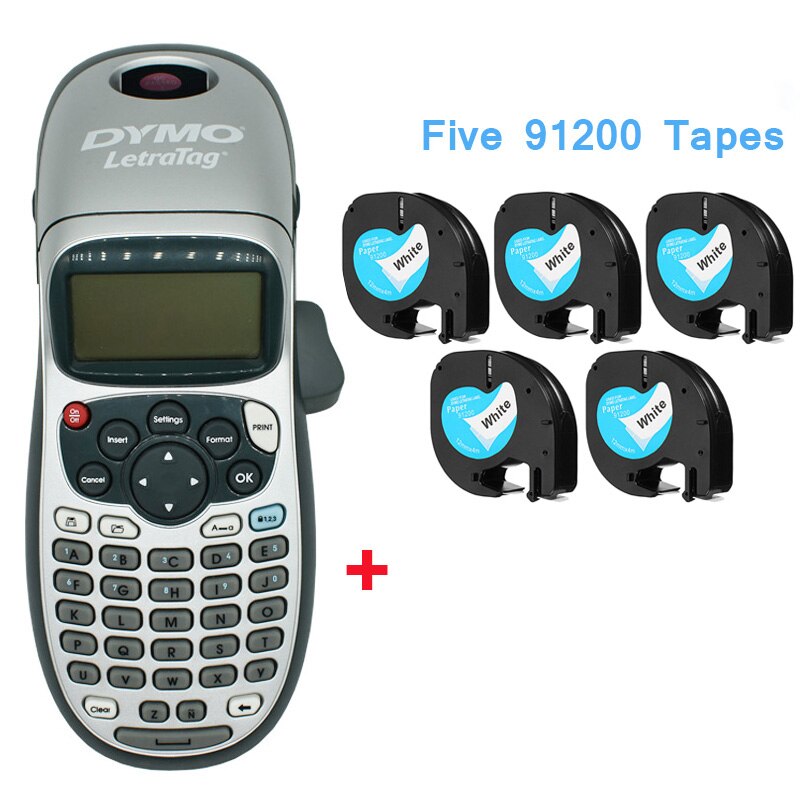 Dymo-LetraTag LT-100H fabricante de etiquetas portátil, Compatible con Letra Tag 91201 91200 12267 91202, adaptador de etiquetas 9V 2A, 12mm
