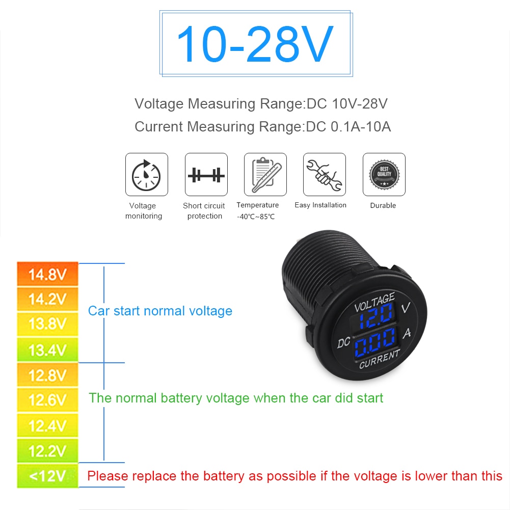 Lkw Marine Wasserdichte Stiefel Motorrad Voltmeter Messgerät Strom Tester Amperemeter LED Digital Voltmeter Amperemeter Motorrad 12 V-24 V