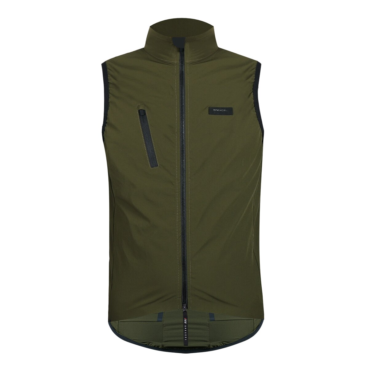 SPEXCEL-Chaleco ligero de ciclismo, tejido elástico para deporte viento con cremallera bidireccional y bolsillo trasero, última actualización: Man Olive / XS