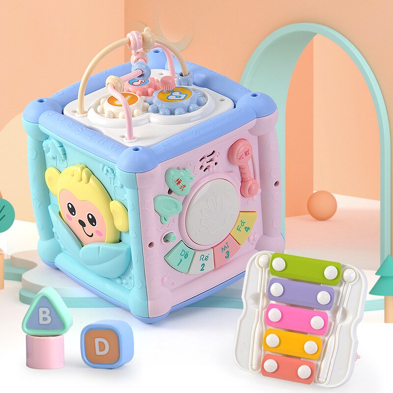 Baby Music Drum Children's Hexahedron Puzzle Multi-Functional Study Table Hand Drum Wisdom Cube Polyhedron Toy