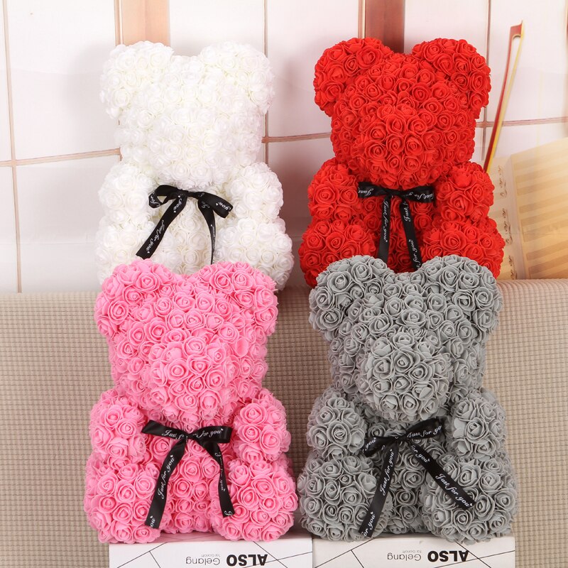 Ourson en roses artificielles bon marché de 40cm, mousse en plastique, ours en peluche Rose, petite amie, de saint-valentin, décoration de fête d'anniversaire