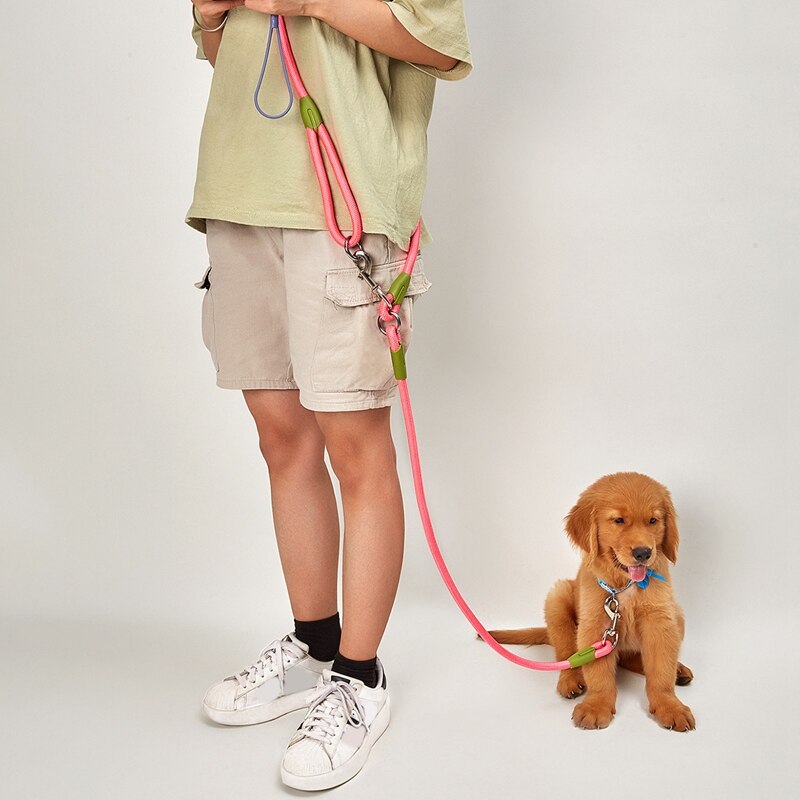 Dog Leash Harnesses Leads For Dog Walking Slung Hands Free Leashes Running Dog Chain Multifunctional Double-Head Leash