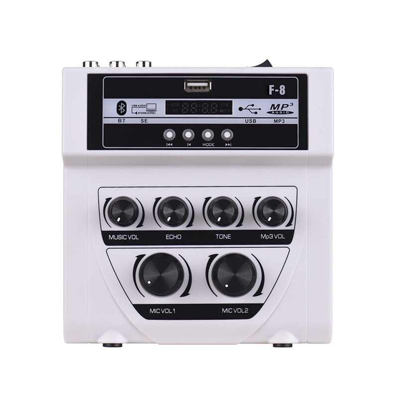 Bluetooth o DJ Mixer Home Mixer Outdoor Microphone Amplifier Small Mixer with 2 Microphone White