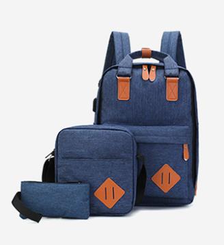 Nylon Men's 15.6 Inch Laptop Backpack Large-capacity 3Pcs/Set Travel Backpack Student Backpack Bag: HYABS0003-blue