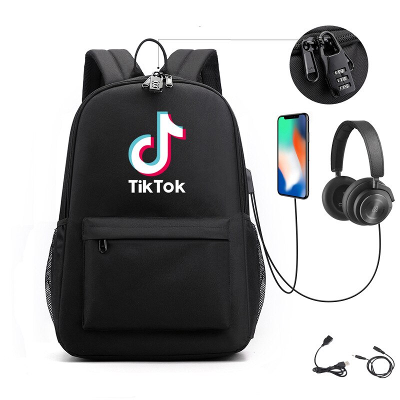 Tik Tok Rugzak Usb Charge School Rugzakken Jongens Meisjes Tik Tok Tieners Laptop Tassen 2 Stuks Reizen Rugzak Met Ketting: Fluorescerende Gele