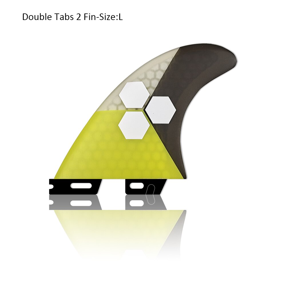 Juego de aletas de surf de fibra de vidrio, doble pestaña, 2 aletas para tabla de surf, color gris/amarillo/rojo,